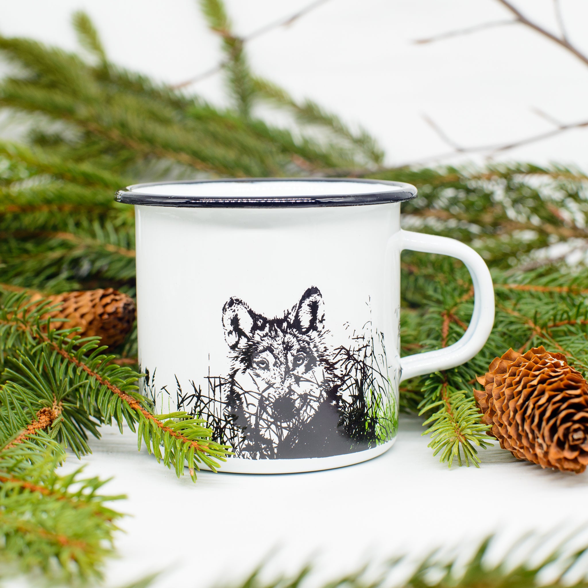 cană emailată - lup