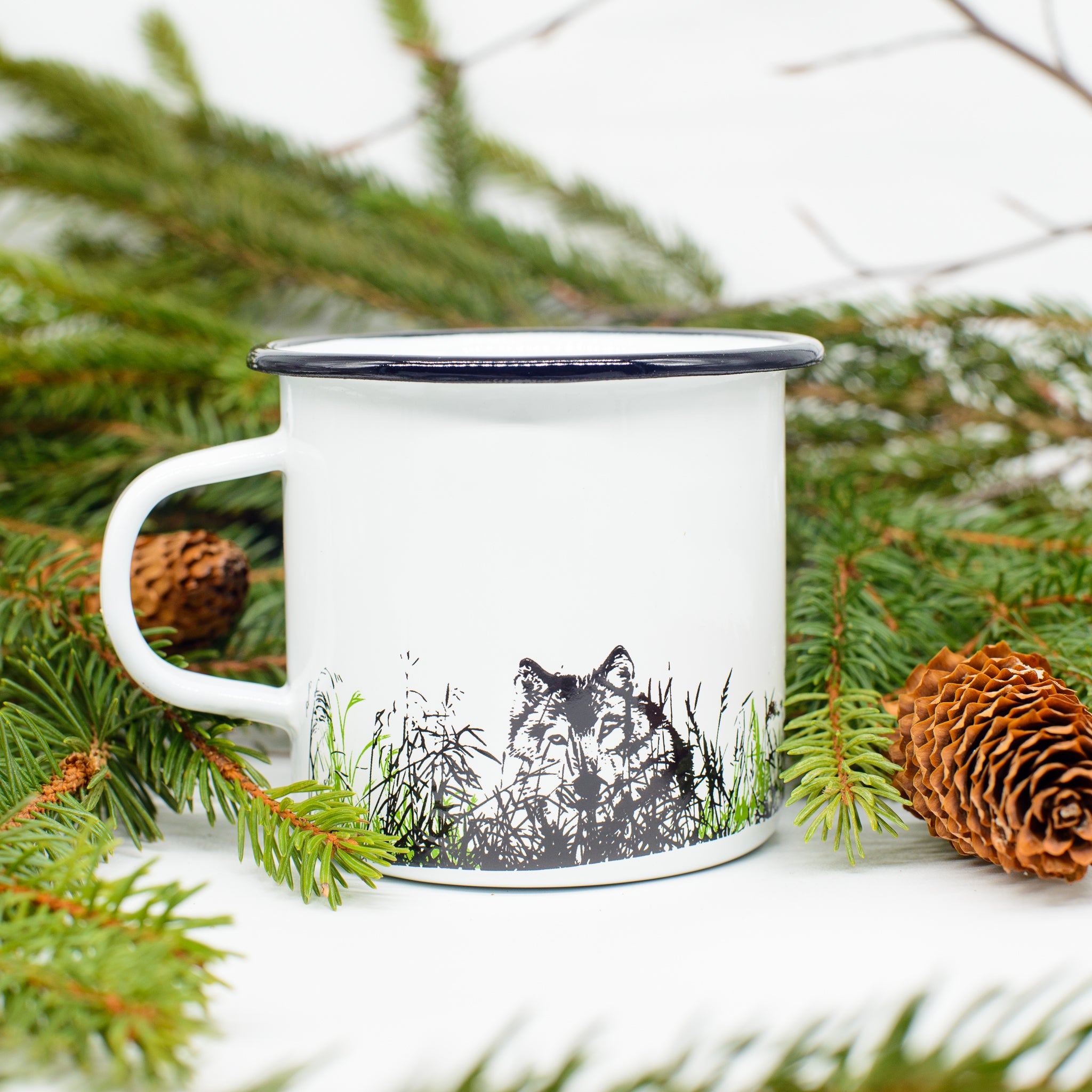 cană emailată - lup